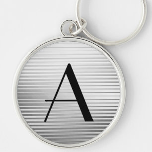 Monogram Art Deco Silver Satin Stripes Key Ring