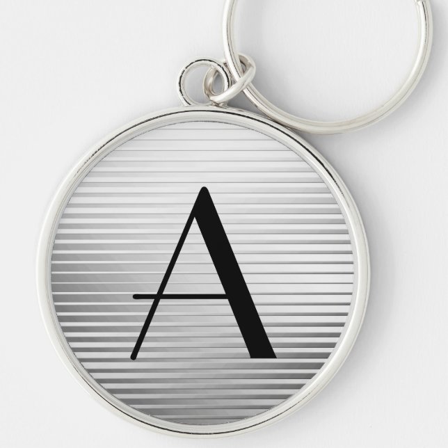 Monogram Art Deco Silver Satin Stripes Key Ring (Front)