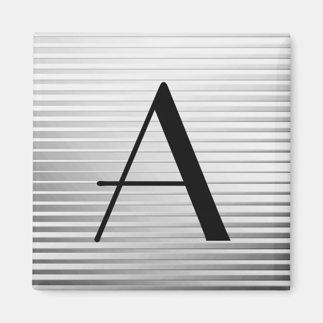 Monogram Art Deco Silver Satin Stripes Magnet (Front)