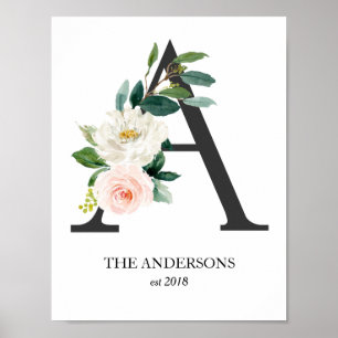 Monogram Art Print, Letter A, Wedding, Nursery Poster
