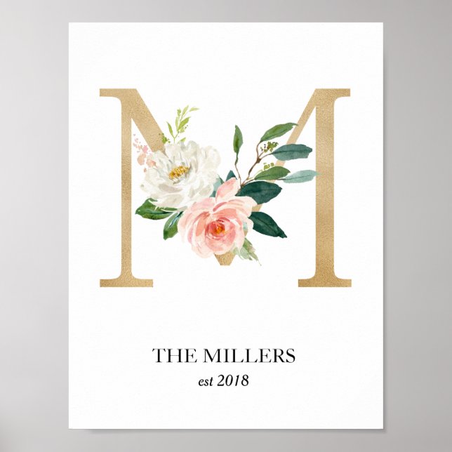 Monogram Art Print, Letter M, Wedding, Nursery Poster (Front)