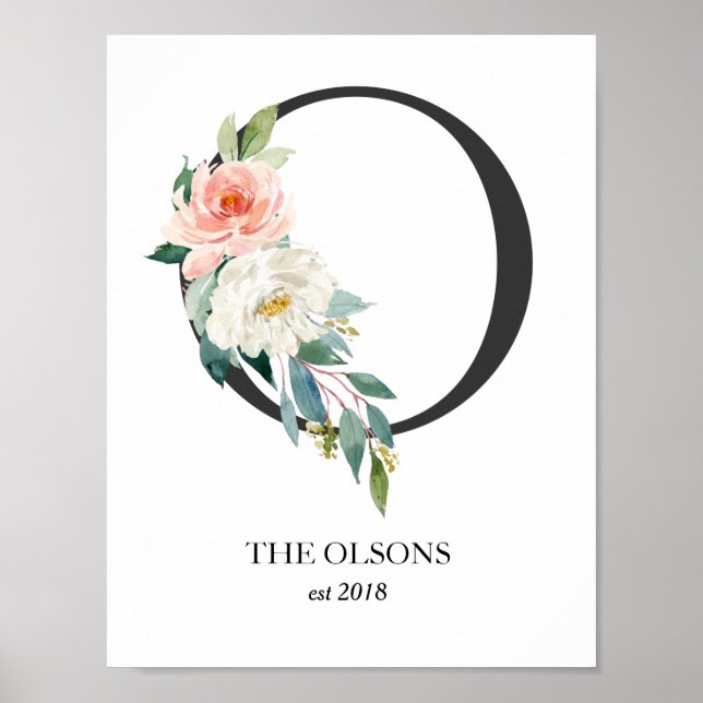 Monogram Art Print, Letter O, Wedding, Nursery Poster (Front)
