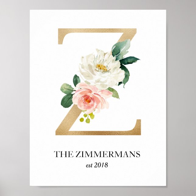 Monogram Art Print, Letter Z, Wedding, Nursery Poster (Front)