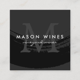 Monogram Artistic Brushed Black Wine Glass Square Business Card