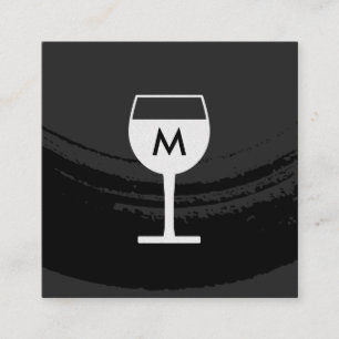 Monogram Artistic Brushed Black Wine Glass Square Business Card