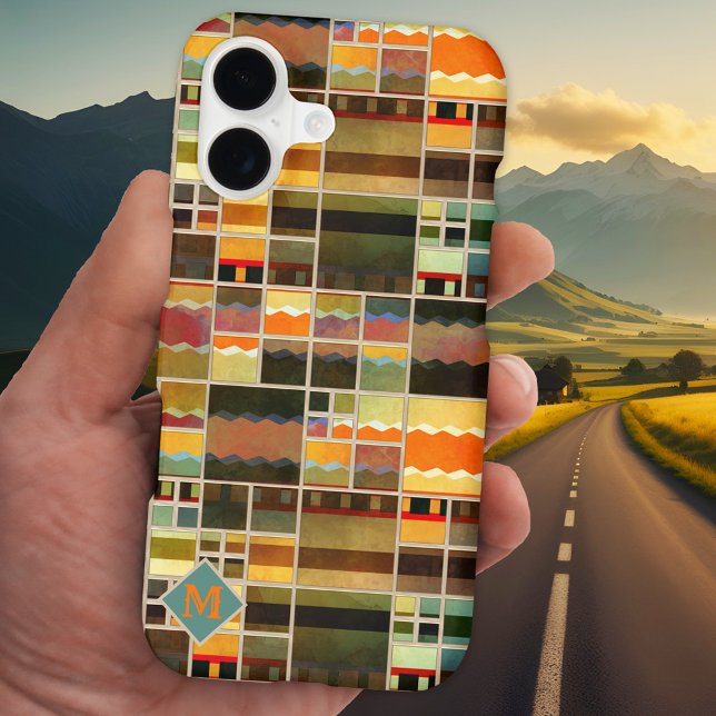 Monogram Artistic Leaded Glass Phone Case (Personalized phone case featuring a painted geometric pattern in vibrant colors with your monogram)