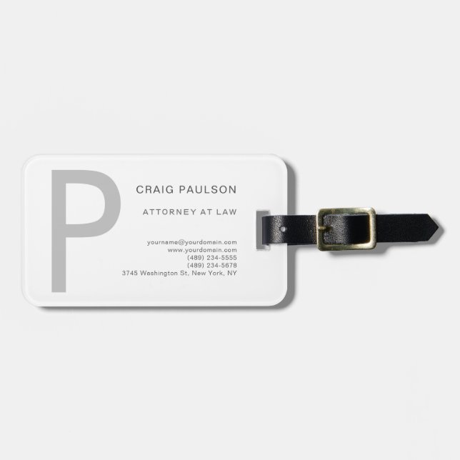 Monogram Attorney at Law Modern Luggage Tag (Front Horizontal)