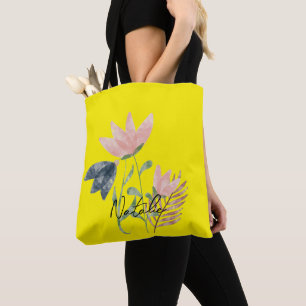 Monogram Attractive summer flowers l Yellow Tote Bag