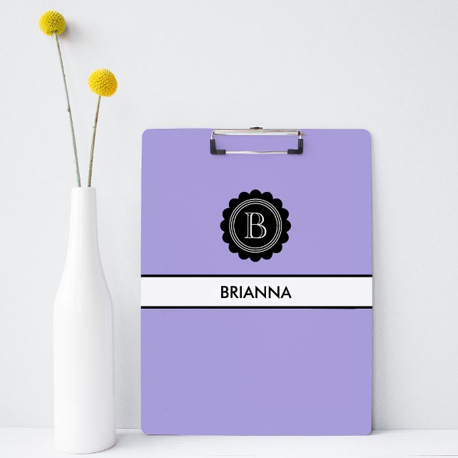 Monogram Aura Indigo and Black  Clipboard (Modern Simple Clean Indigo Aura colored clipboard with Monogram)