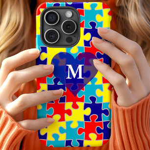 Monogram Autism Awareness Aspergers Puzzle Pattern Case-Mate iPhone Case