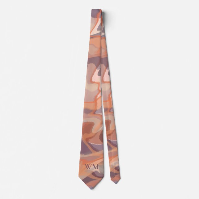 Monogram autumn abstract weaves terracotta plum  tie (Front)