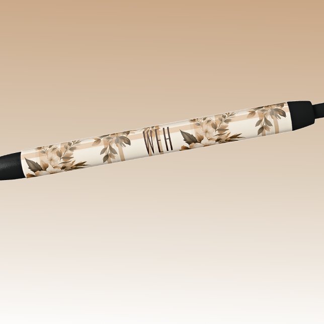 Monogram | Autumn-Fall Floral Plaid Ink Black Ink Pen (Creator Uploaded)