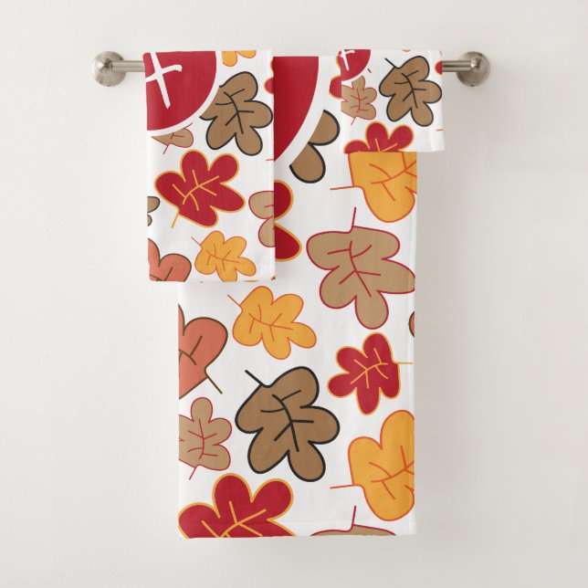 Monogram Autumn Fall Leaves Bath Towel Set (Insitu)