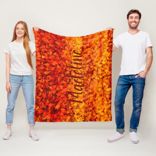 Monogram Autumn Fall Leaves Fleece Blanket