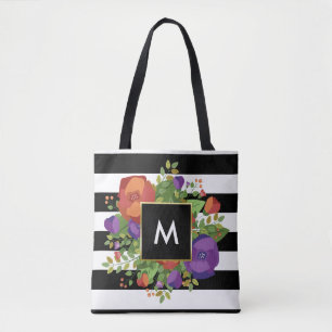 Monogram Autumn Rose Bouquet Tote Bag