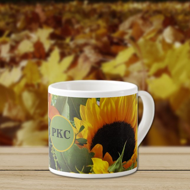 Monogram Autumn Sunflowers Photo Print 6oz Espresso Cup (Creator Uploaded)