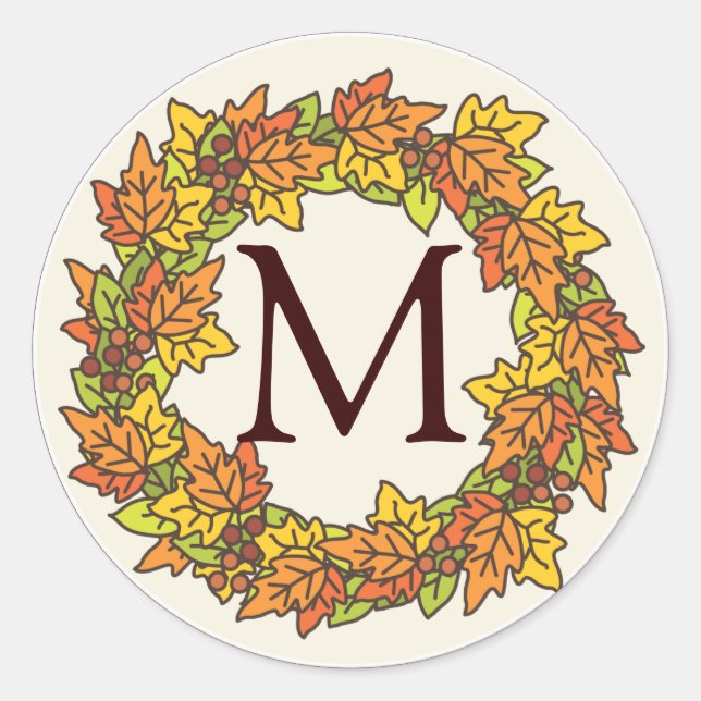 Monogram Autumn Wreath of Leaves Seal (Front)