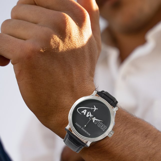 Monogram Aviator Typography & Aeroplane,Minimalist Watch (Creator Uploaded)