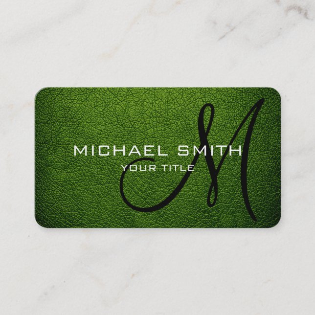 Monogram Avocado Leather Look Business Card (Front)