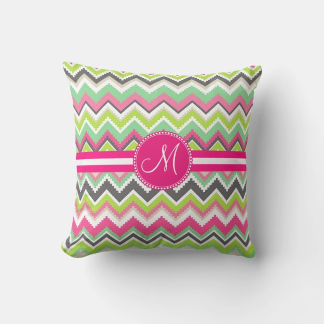 Monogram Aztec Andes Tribal Mountains Chevron Cushion (Front)