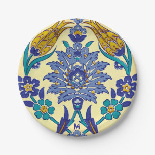 Monogram Azulejo Ceramic Style Vintage Ornament Paper Plate