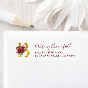 Monogram B Christmas Red Gold Return Address