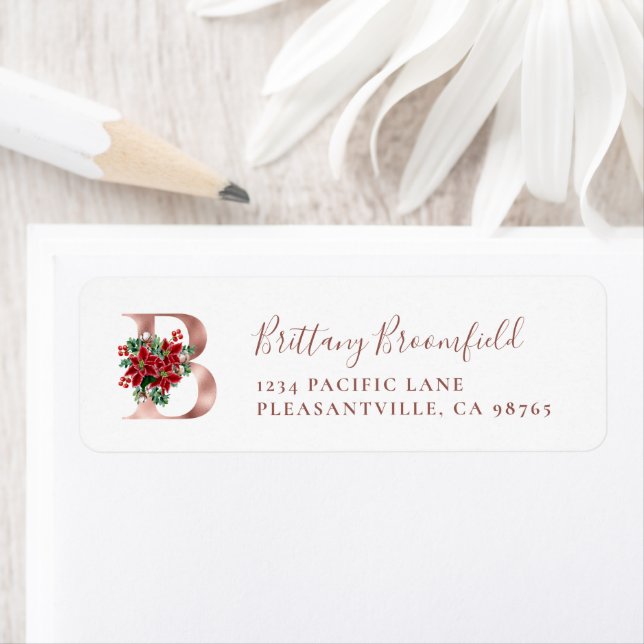 Monogram B Christmas Rose Gold Return Address (Insitu)