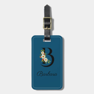 Monogram B cobalt watercolor flower Luggage Tag