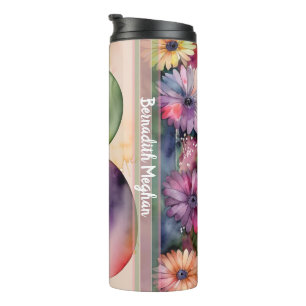 Monogram B Colorful Watercolor Flowers Hydration  Thermal Tumbler