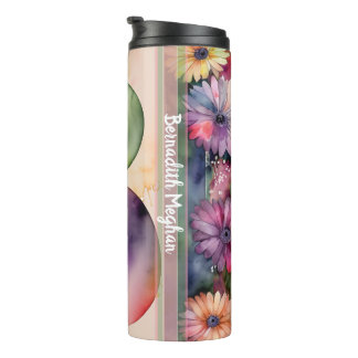 Monogram B Colorful Watercolor Flowers Hydration Thermal Tumbler