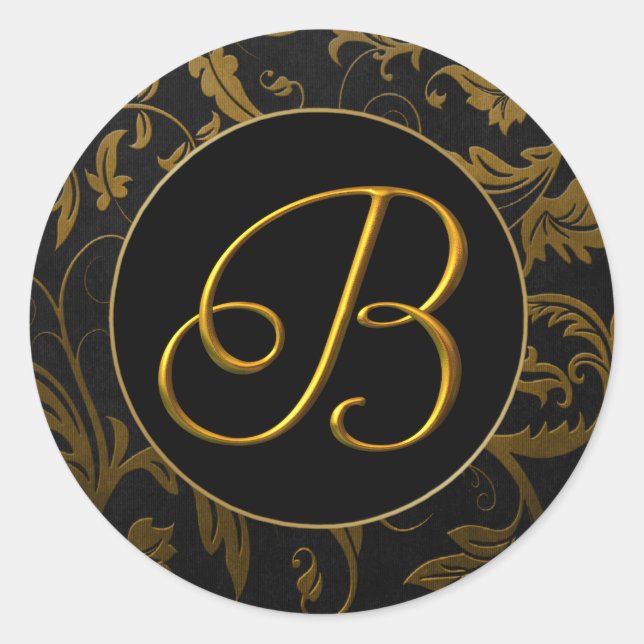 Monogram B Gold and Black Damask Wedding Seal (Front)