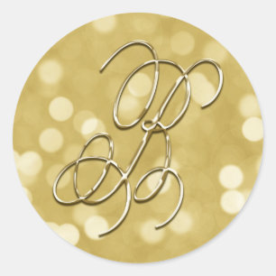 Monogram B Gold Bokeh Seal Wedding Invitation