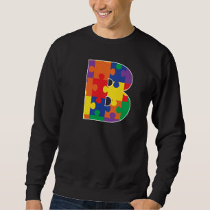 Monogram B in Multi Color Puzzle Pieces Sweatshirt