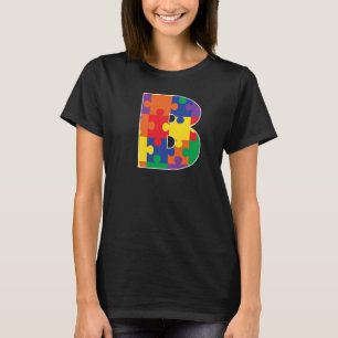 Monogram B in Multi Colour Puzzle Pieces T-Shirt