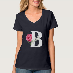 Monogram B in White Pink Rose and Leave T-Shirt
