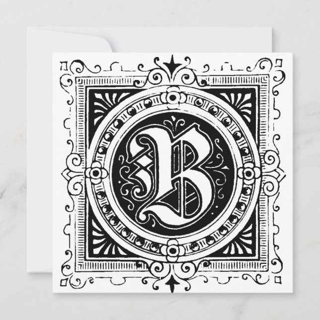 Monogram B Initial Black and White Floral Pattern (Front)