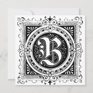 Monogram B Initial Black and White Floral Pattern