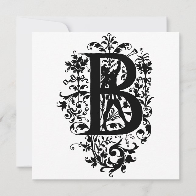Monogram B Initial Black and White Floral Pattern (Front)