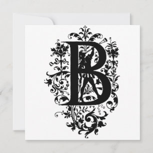Monogram B Initial Black and White Floral Pattern