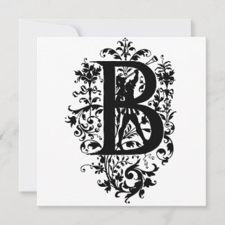 Monogram B Initial Black and White Floral Pattern