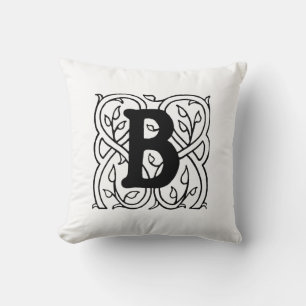 Monogram B Initial Black and White Floral Pattern Cushion