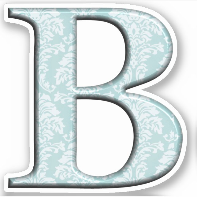 Monogram B Initial Die Cut Sticker Blue Damask (Front)