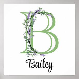 Monogram B Lavender Eucalyptus nursery Poster