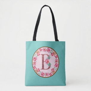 Monogram B Letter with Peony Flower Image Tote Bag