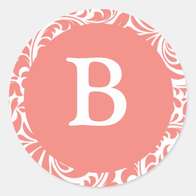 Monogram B Light Coral Invitation Stickers (Front)