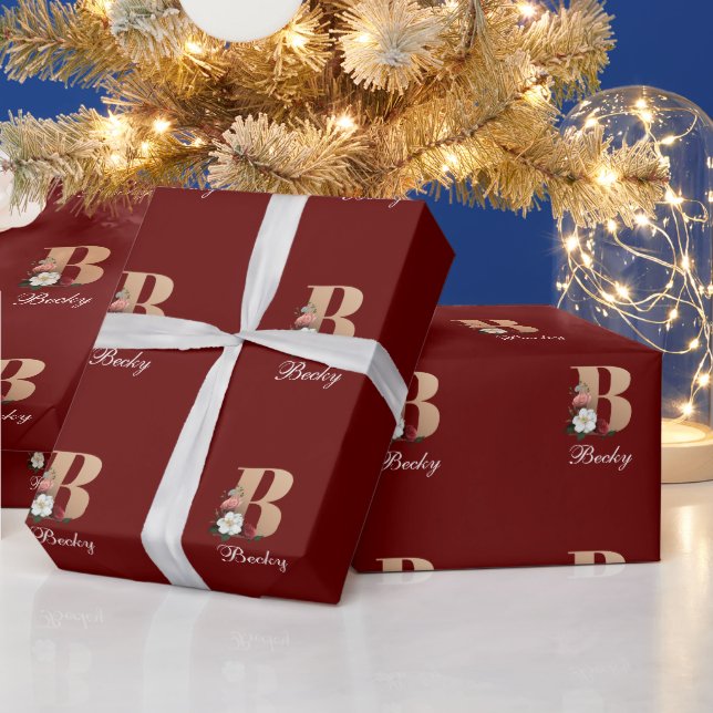 Monogram B, pretty floral template, Wrapping Paper (Holidays)