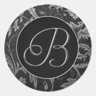Monogram B Silver and Black Damask Wedding Seal