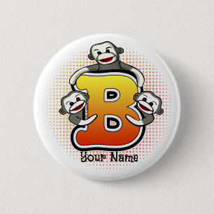 Monogram B Sock Monkey  6 Cm Round Badge