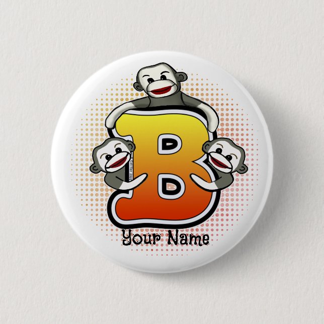 Monogram B Sock Monkey  6 Cm Round Badge (Front)
