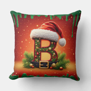Monogram B With Christmas Holiday Charm 🎅 Cushion